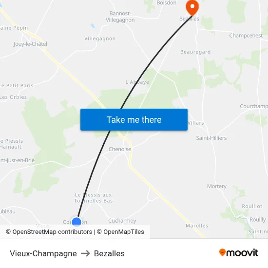 Vieux-Champagne to Bezalles map