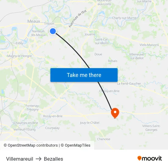 Villemareuil to Bezalles map