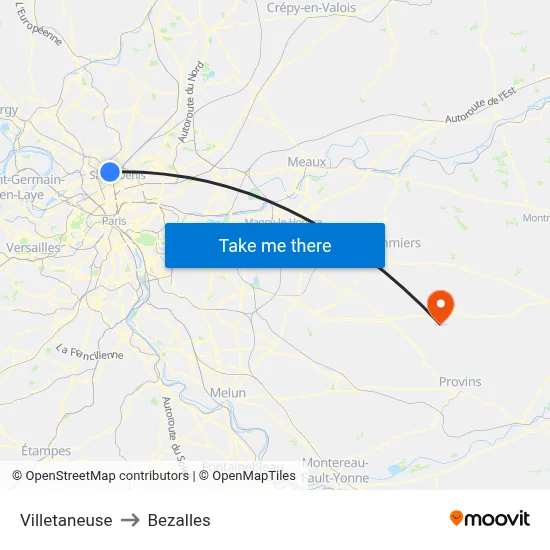 Villetaneuse to Bezalles map