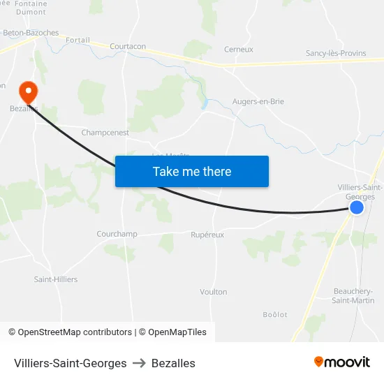 Villiers-Saint-Georges to Bezalles map
