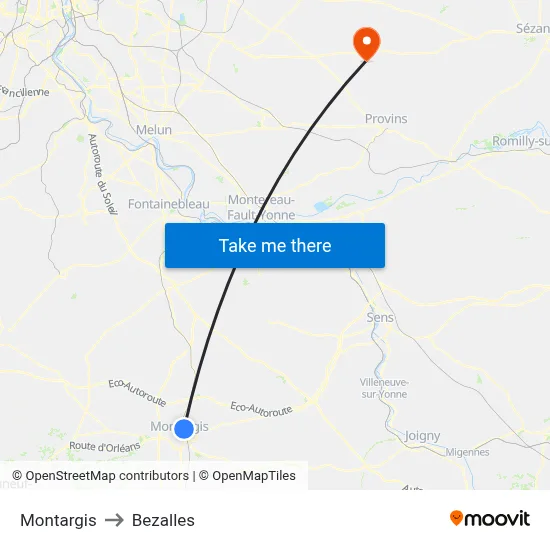 Montargis to Bezalles map