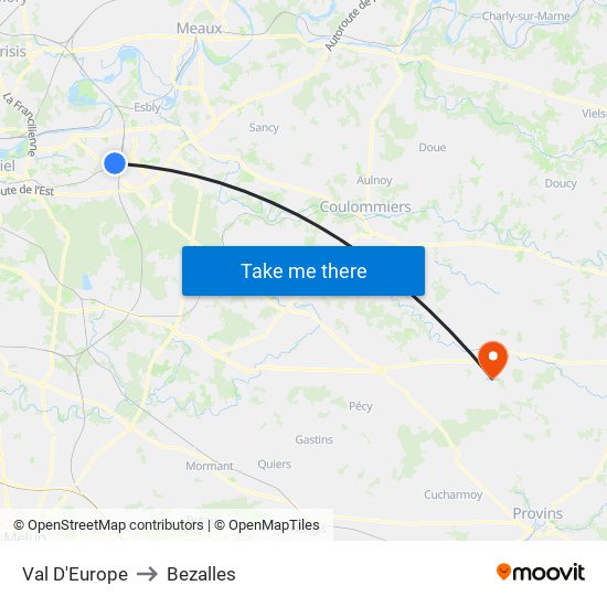 Val D'Europe to Bezalles map