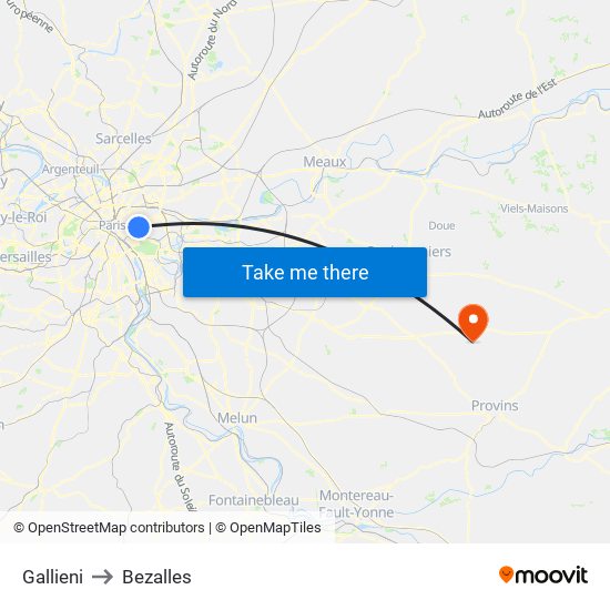 Gallieni to Bezalles map