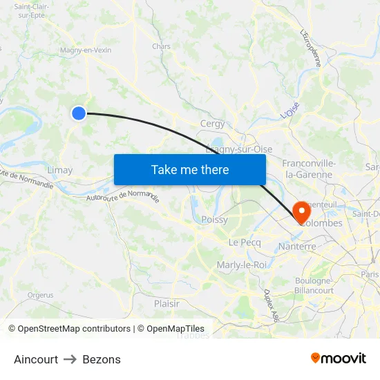 Aincourt to Bezons map