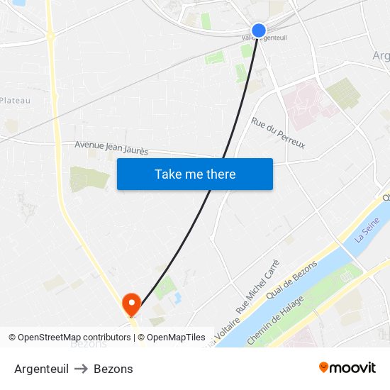 Argenteuil to Bezons map