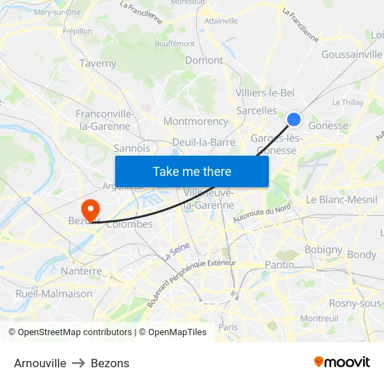 Arnouville to Bezons map