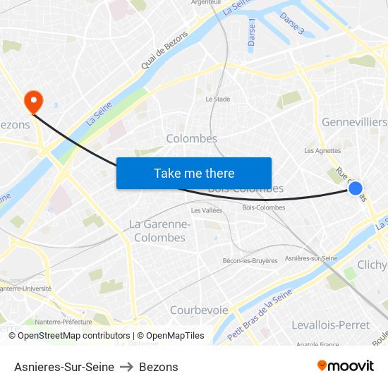 Asnieres-Sur-Seine to Bezons map
