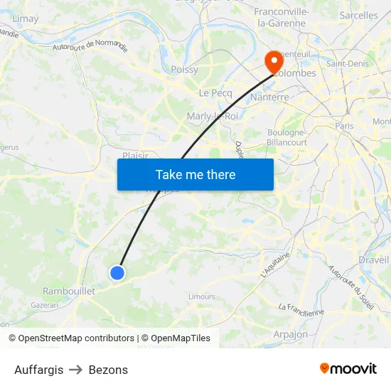 Auffargis to Bezons map