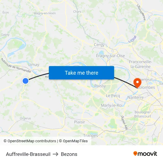Auffreville-Brasseuil to Bezons map