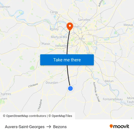 Auvers-Saint-Georges to Bezons map