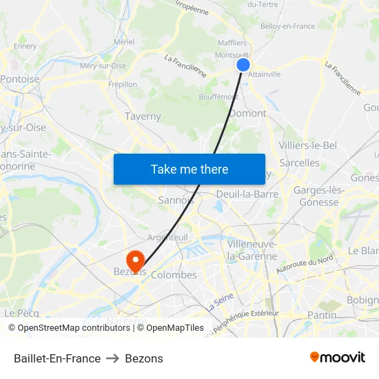 Baillet-En-France to Bezons map