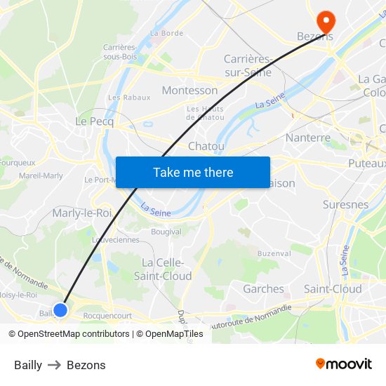 Bailly to Bezons map