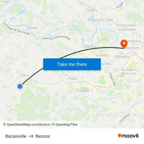 Bazainville to Bezons map