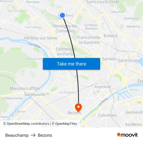 Beauchamp to Bezons map