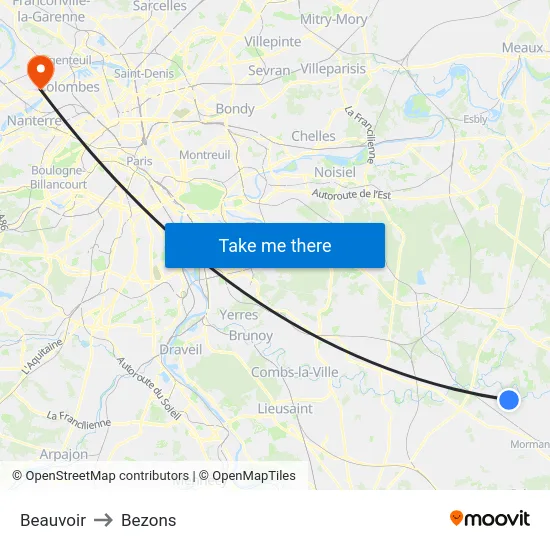 Beauvoir to Bezons map
