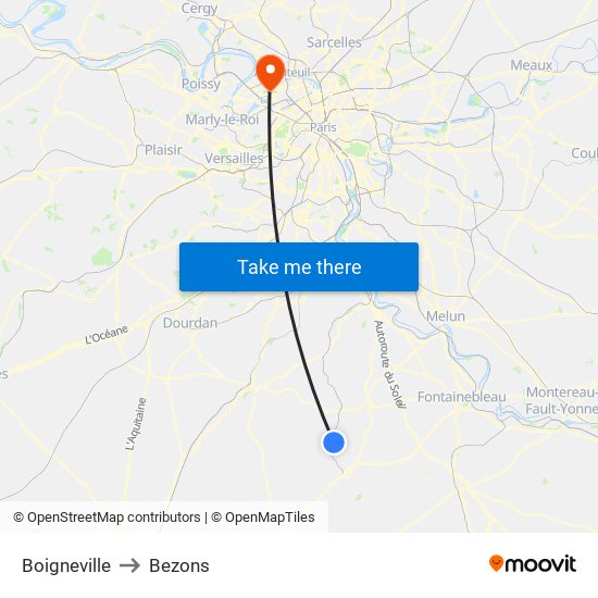 Boigneville to Bezons map