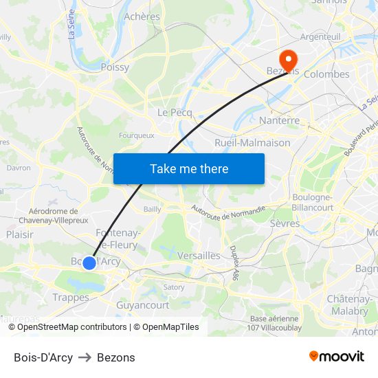 Bois-D'Arcy to Bezons map