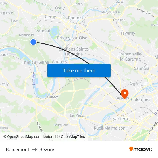 Boisemont to Bezons map