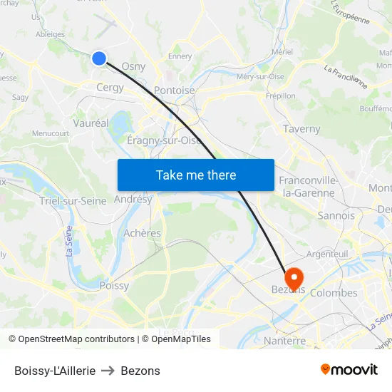 Boissy-L'Aillerie to Bezons map