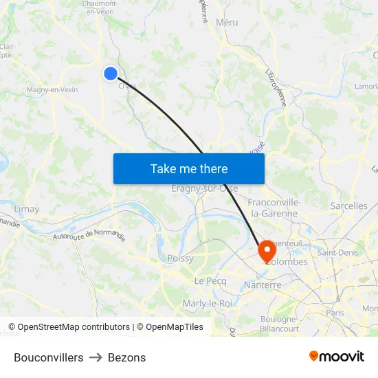 Bouconvillers to Bezons map