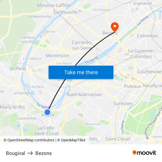 Bougival to Bezons map