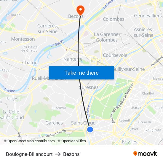 Boulogne-Billancourt to Bezons map