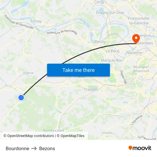 Bourdonne to Bezons map