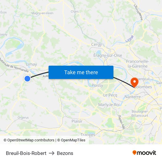 Breuil-Bois-Robert to Bezons map