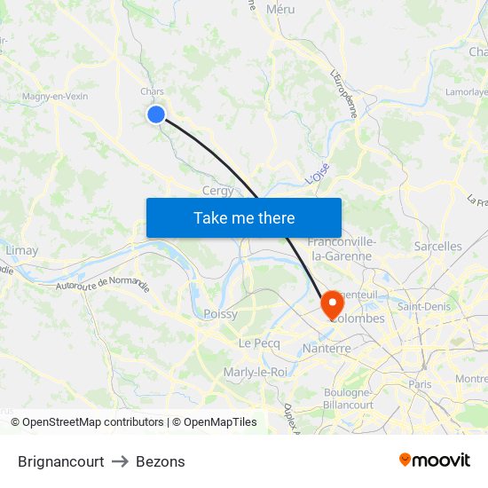 Brignancourt to Bezons map