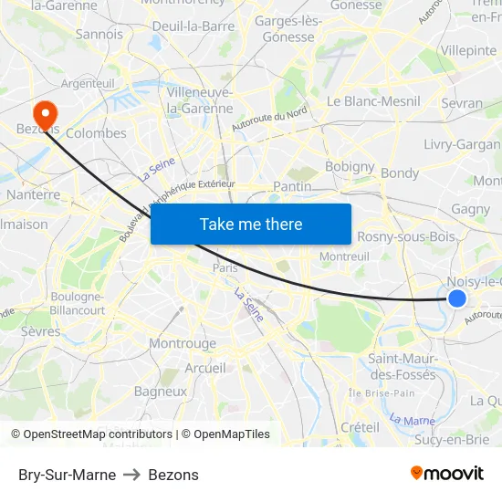 Bry-Sur-Marne to Bezons map