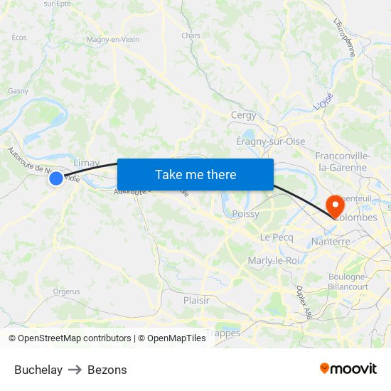 Buchelay to Bezons map