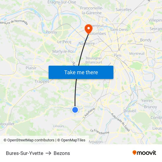 Bures-Sur-Yvette to Bezons map