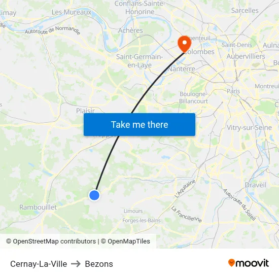 Cernay-La-Ville to Bezons map