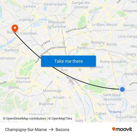 Champigny-Sur-Marne to Bezons map