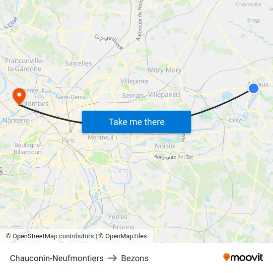 Chauconin-Neufmontiers to Bezons map