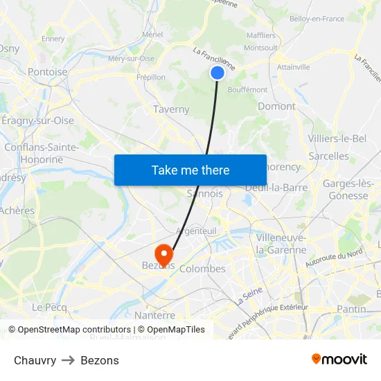 Chauvry to Bezons map