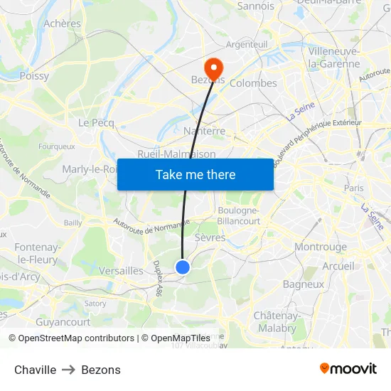 Chaville to Bezons map