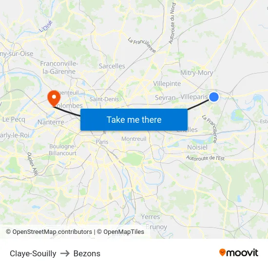 Claye-Souilly to Bezons map