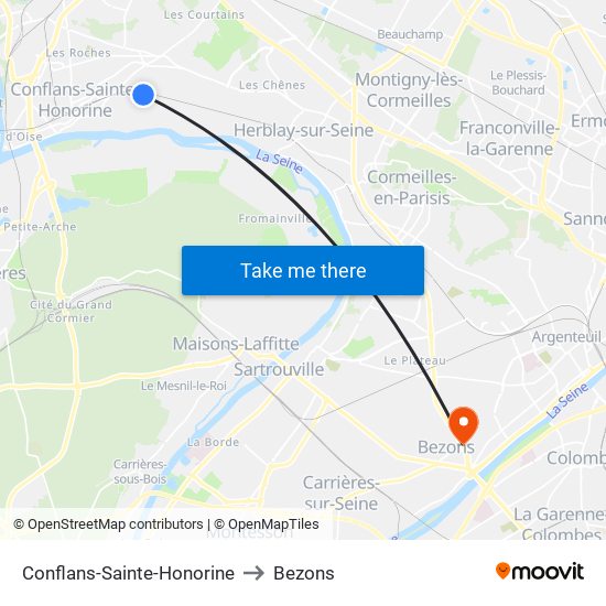 Conflans-Sainte-Honorine to Bezons map