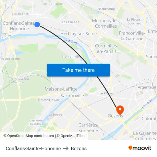 Conflans-Sainte-Honorine to Bezons map
