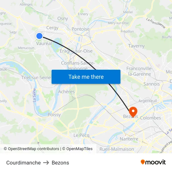 Courdimanche to Bezons map