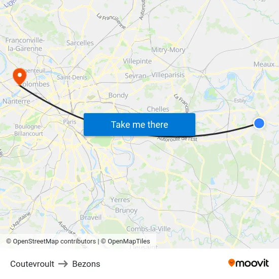 Coutevroult to Bezons map