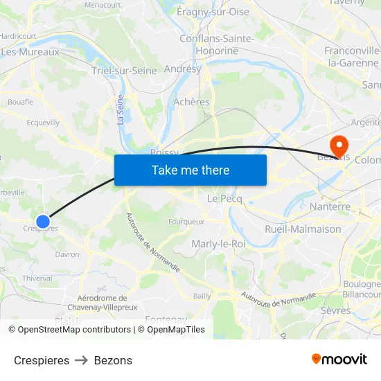 Crespieres to Bezons map