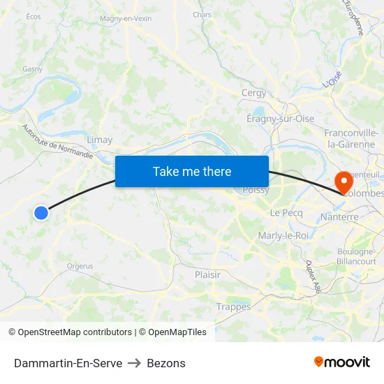 Dammartin-En-Serve to Bezons map