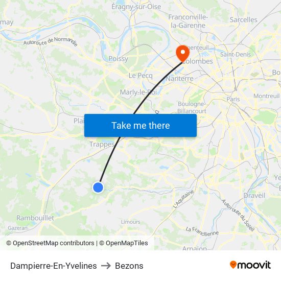 Dampierre-En-Yvelines to Bezons map
