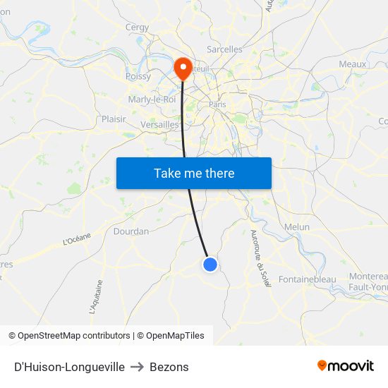 D'Huison-Longueville to Bezons map