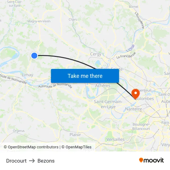 Drocourt to Bezons map
