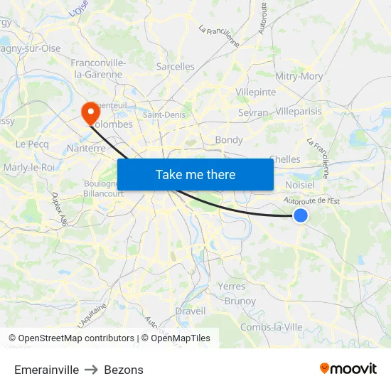 Emerainville to Bezons map