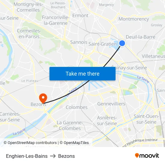 Enghien-Les-Bains to Bezons map