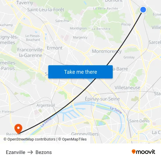 Ezanville to Bezons map